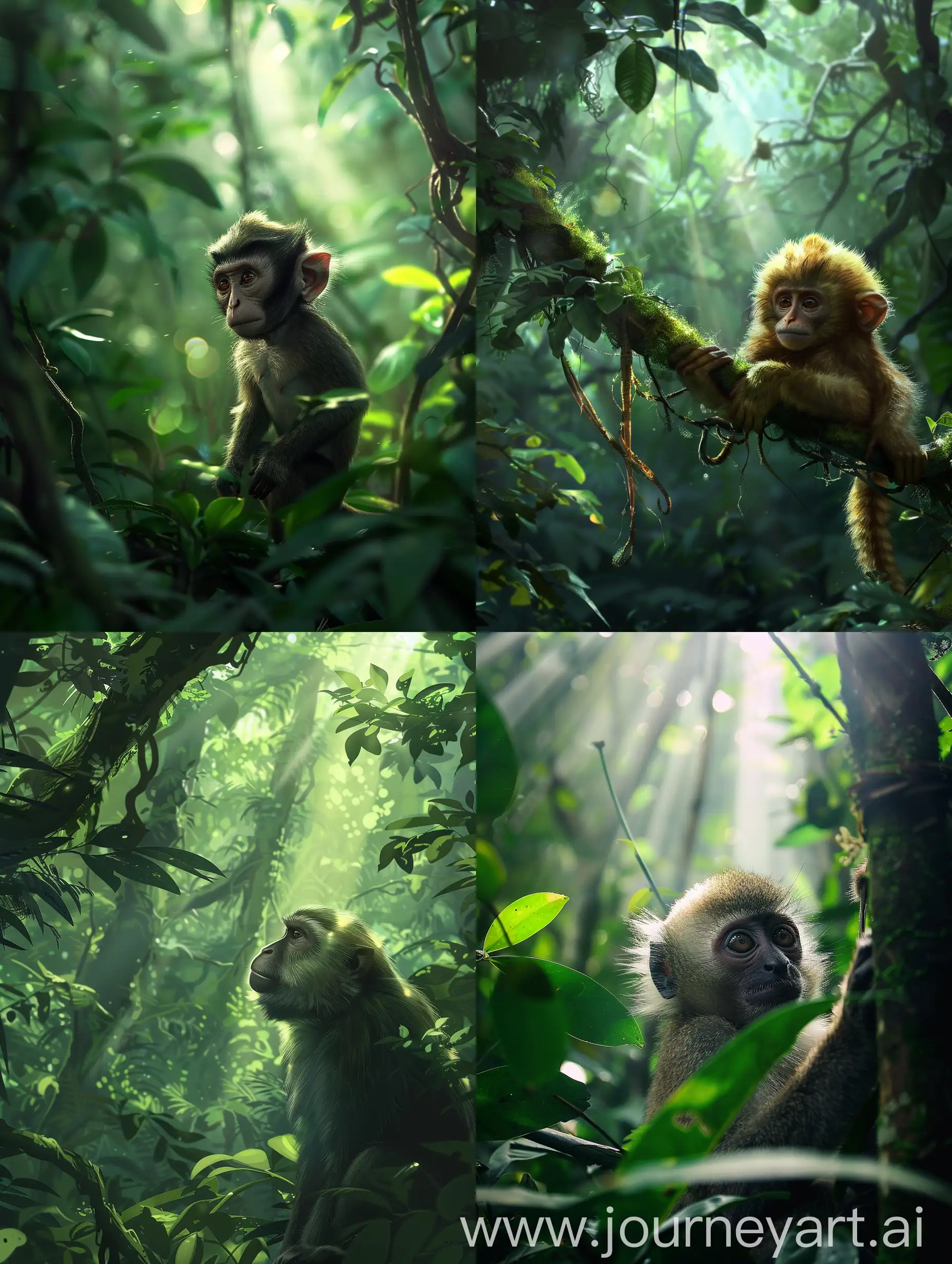Глубоко в дремучем лесу, где лучи солнца едва проникали сквозь плотный зеленый свод, жила странная обезьяна по имени Марло.
