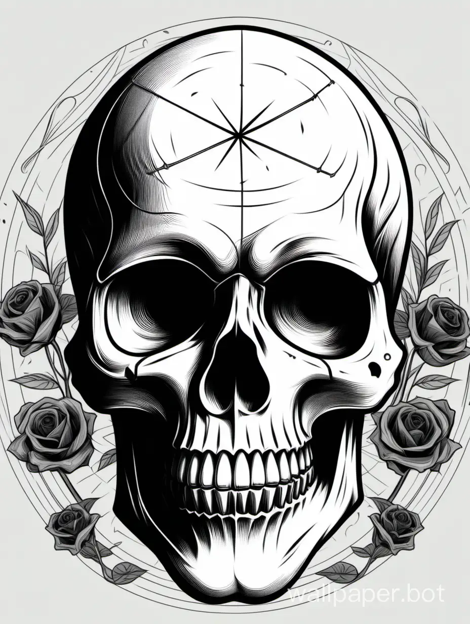 monochromatic skull, lineart, poster style