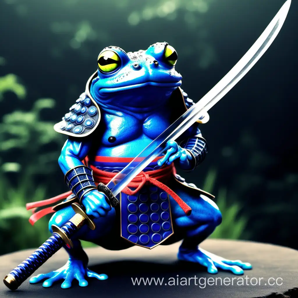 Blue Samurai Frog with a Massive Katana | AI Art Generator