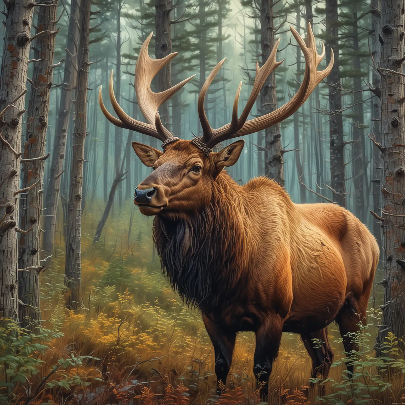 Majestic Blackhead Elk Roaming North American Forests