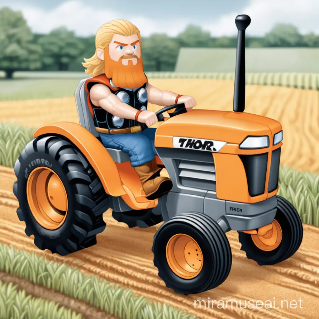 Thor Operating Vibrant Orange Tractor in Farm Field