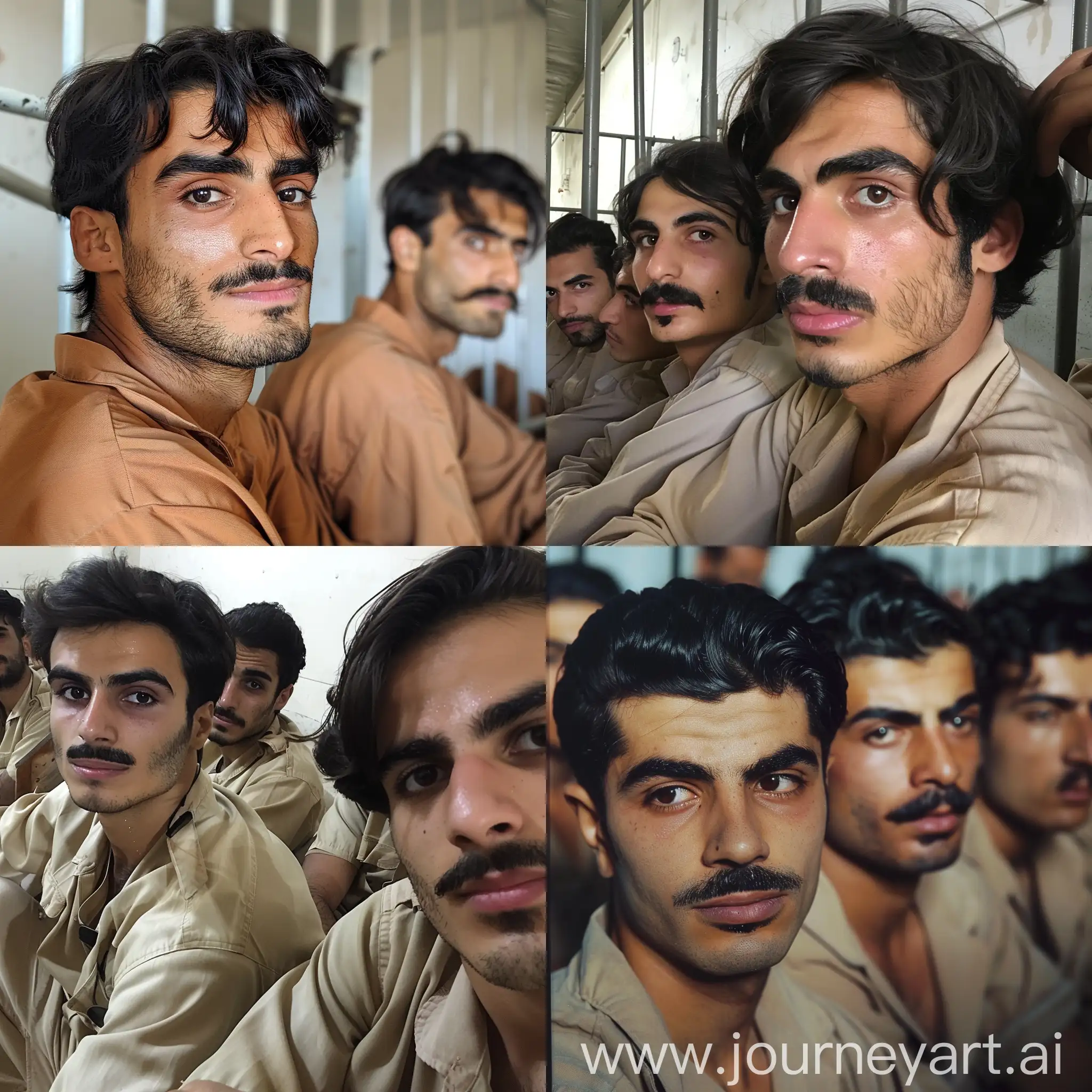 Красивые смуглые иранские парни с чёрными волосами, карими глазами и усами сидят в тюрьме в Дубае