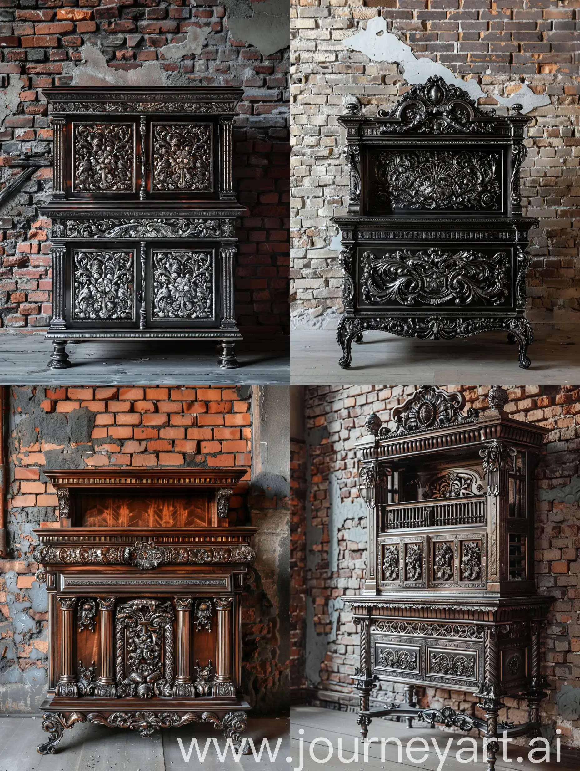 Classic-Style-TwoStorey-Damascus-Steel-Buffet-Against-Brick-Wall