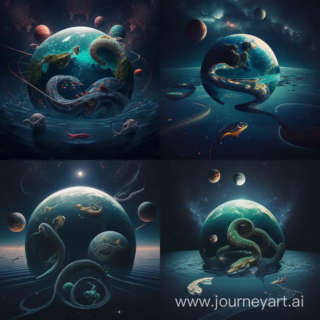Surreal-Planets-Sinking-in-Ocean-Abyss-with-Serpents