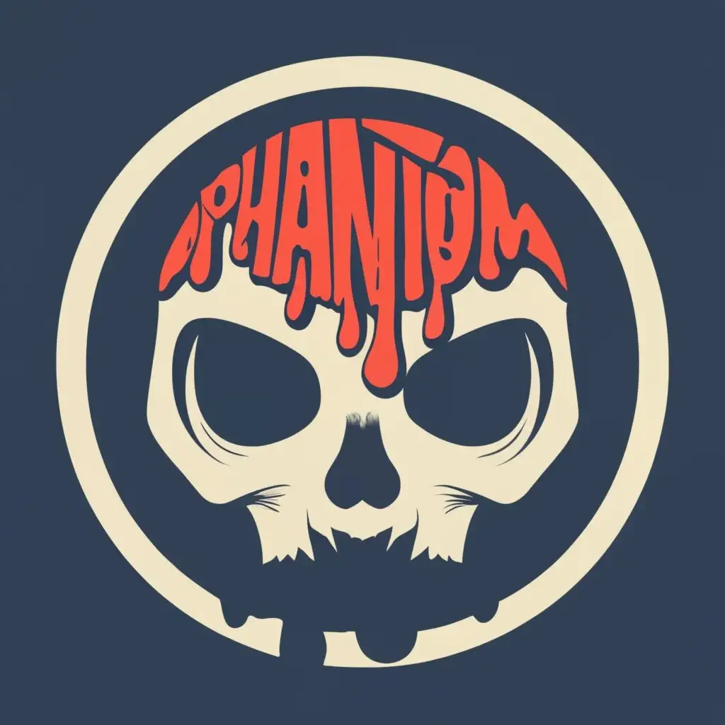 logo, Molten metal fills the skull, round frame>, miminalism, with the text "phantom", typography