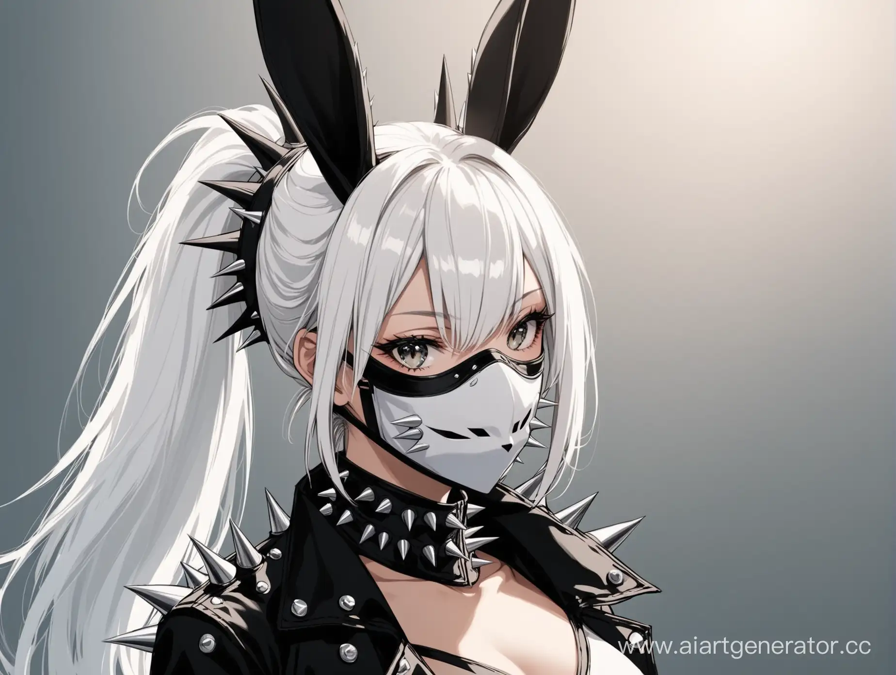 Sleek-WhiteHaired-Girl-in-Spiky-Mask-and-Monochrome-Rabbit-Ears