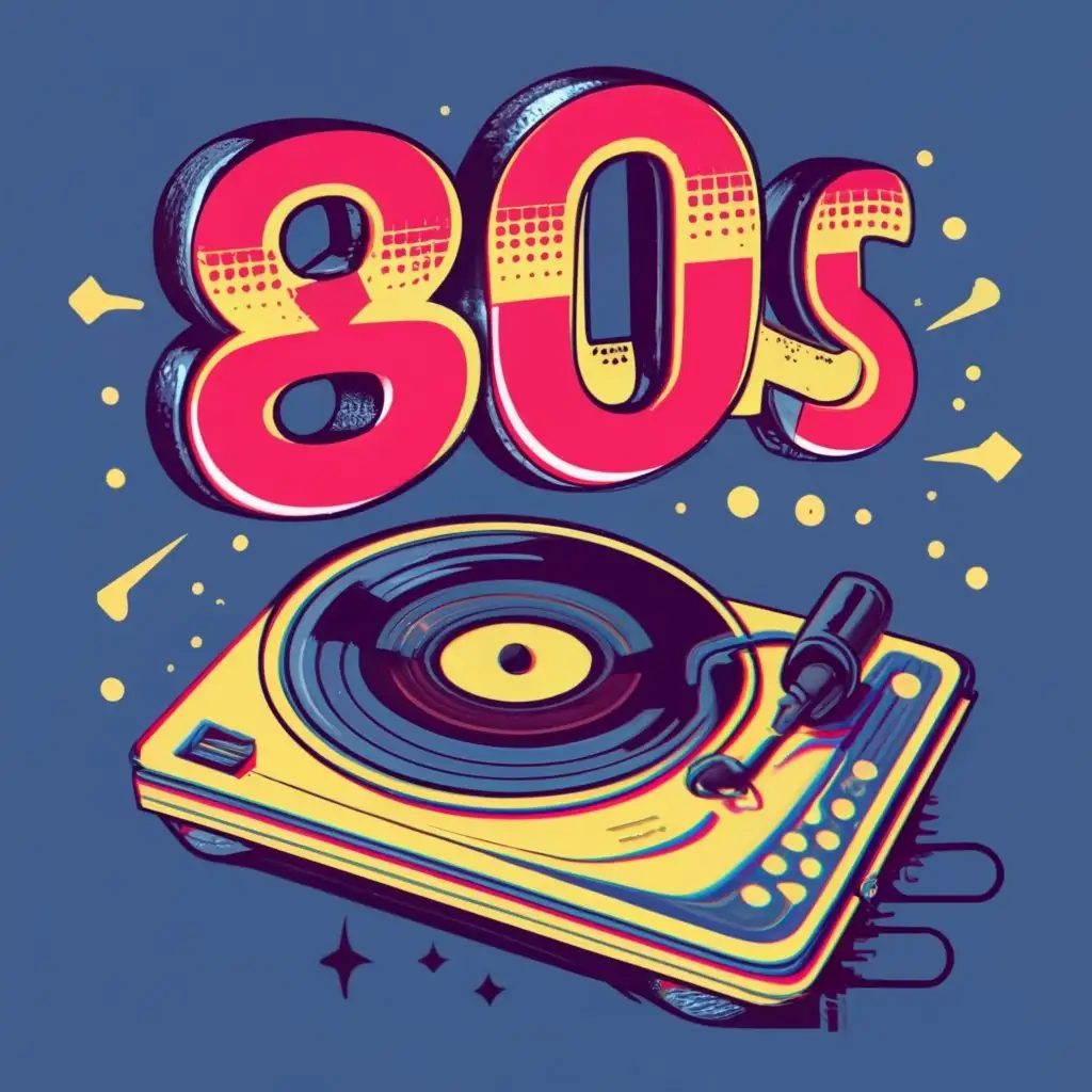 logo, pop art vinyl record turntable, with the text "80s Extended and Club Series", typography, be used in Technology industry