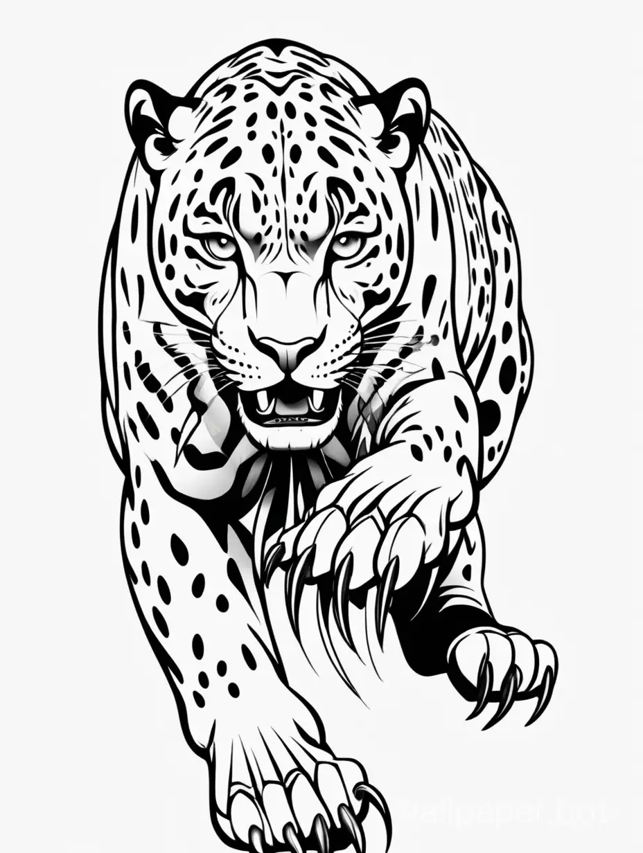 lineart paw with claws, Jaguar Panthera onca, furious attack, hiperdetailed lineart, atacking open forepaw showing claws, sticker art