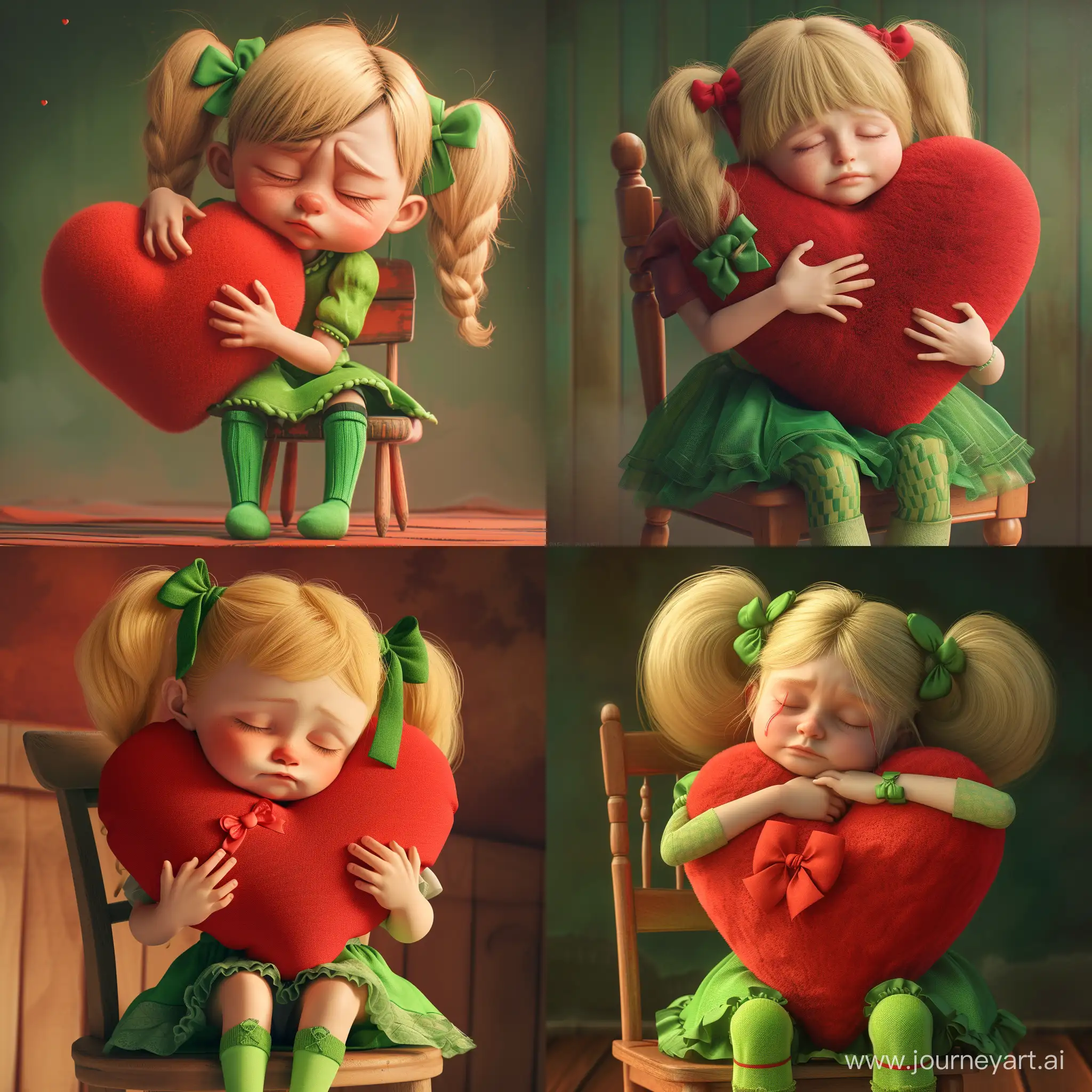 Adorable-Blond-Toddler-Embracing-a-Plush-Red-Heart-in-a-Greenthemed-Setting