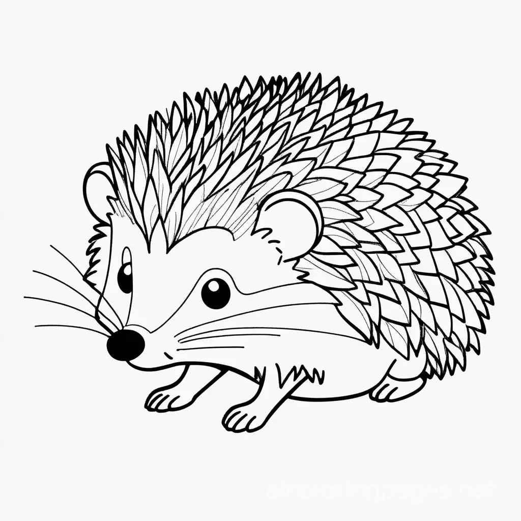 front cover in color hedgehog, Coloring Page, black and white, line art, white background, Simplicity, Ample White Space. The background of the coloring page is plain white to make it easy for young children to color within the lines. The outlines of all the subjects are easy to distinguish, making it simple for kids to color without too much difficulty