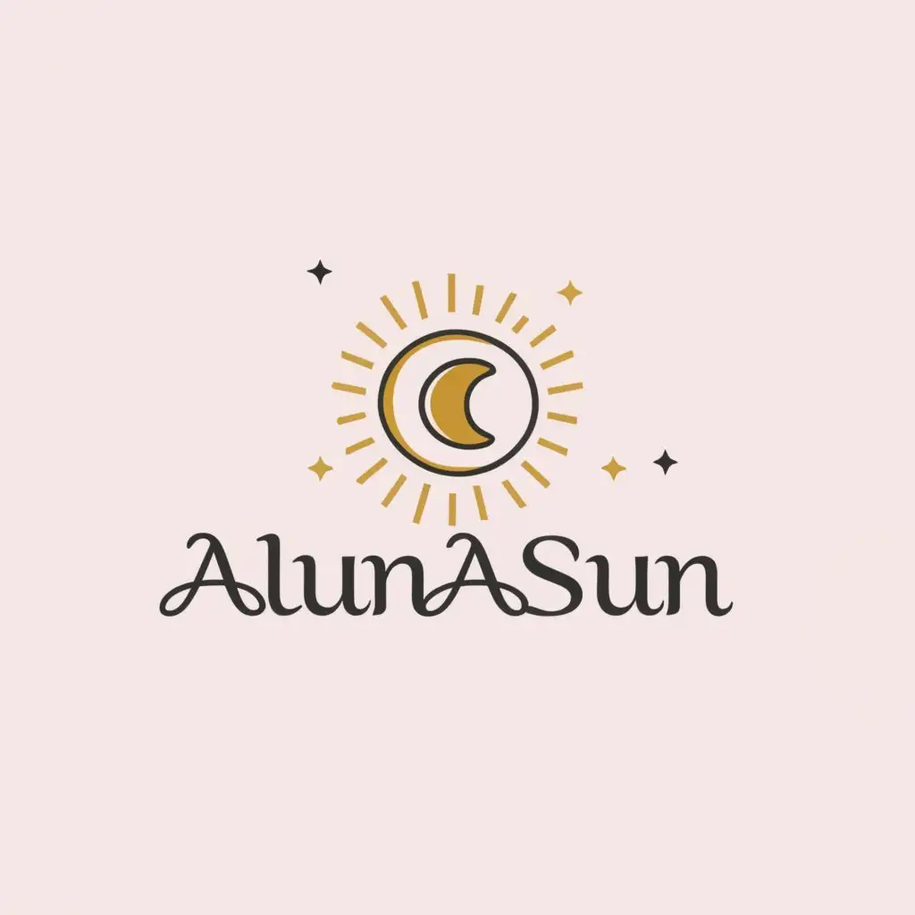 a logo design,with the text "AlunaSun", main symbol:Gold Sun
crystal moon
crochet
pastel
,Moderate,clear background