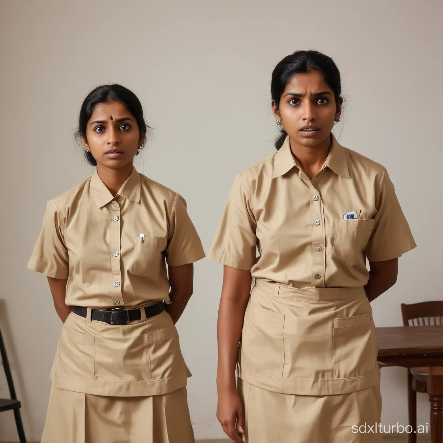 indian house keepers in proper uniform looking shock