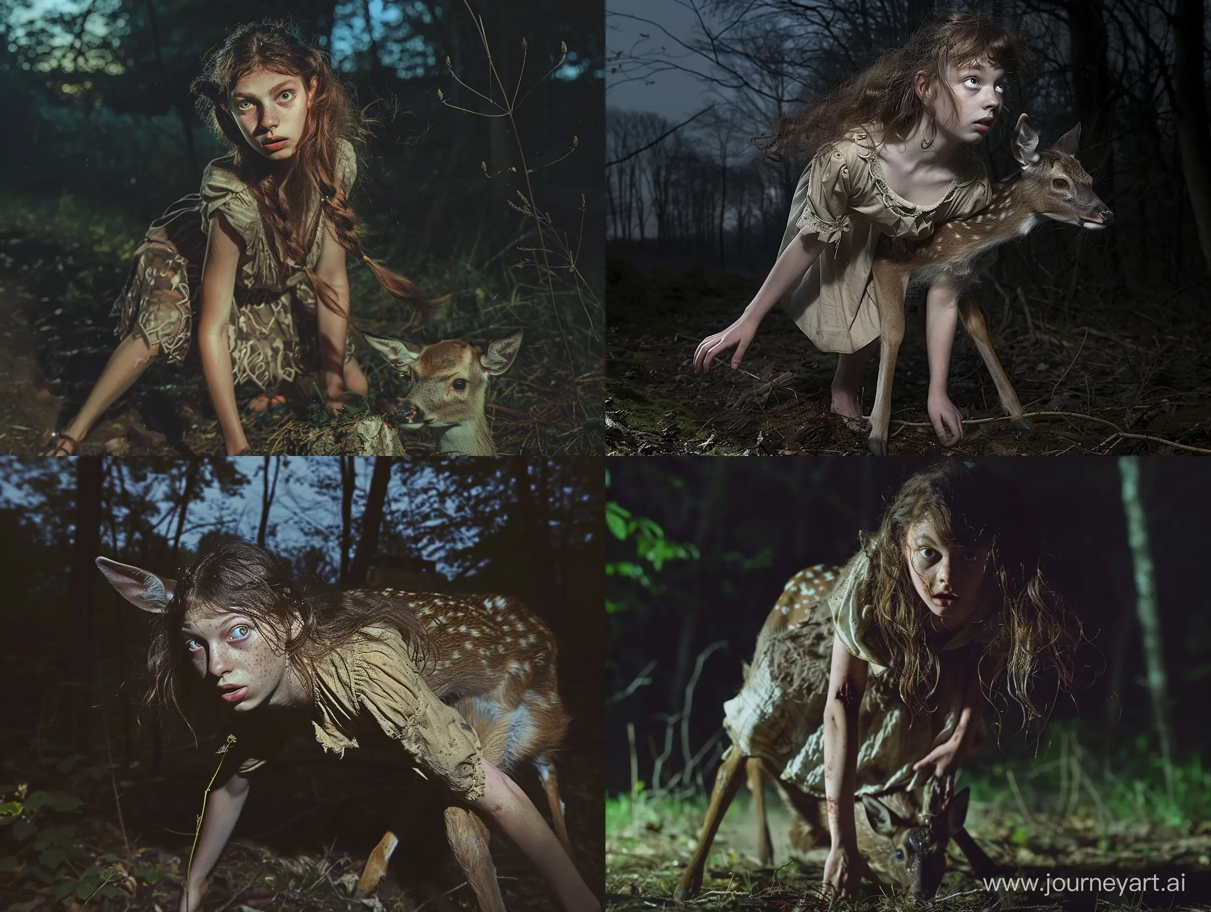 Medieval-Maid-Transformed-into-a-Deer-in-Enchanted-Night-Forest