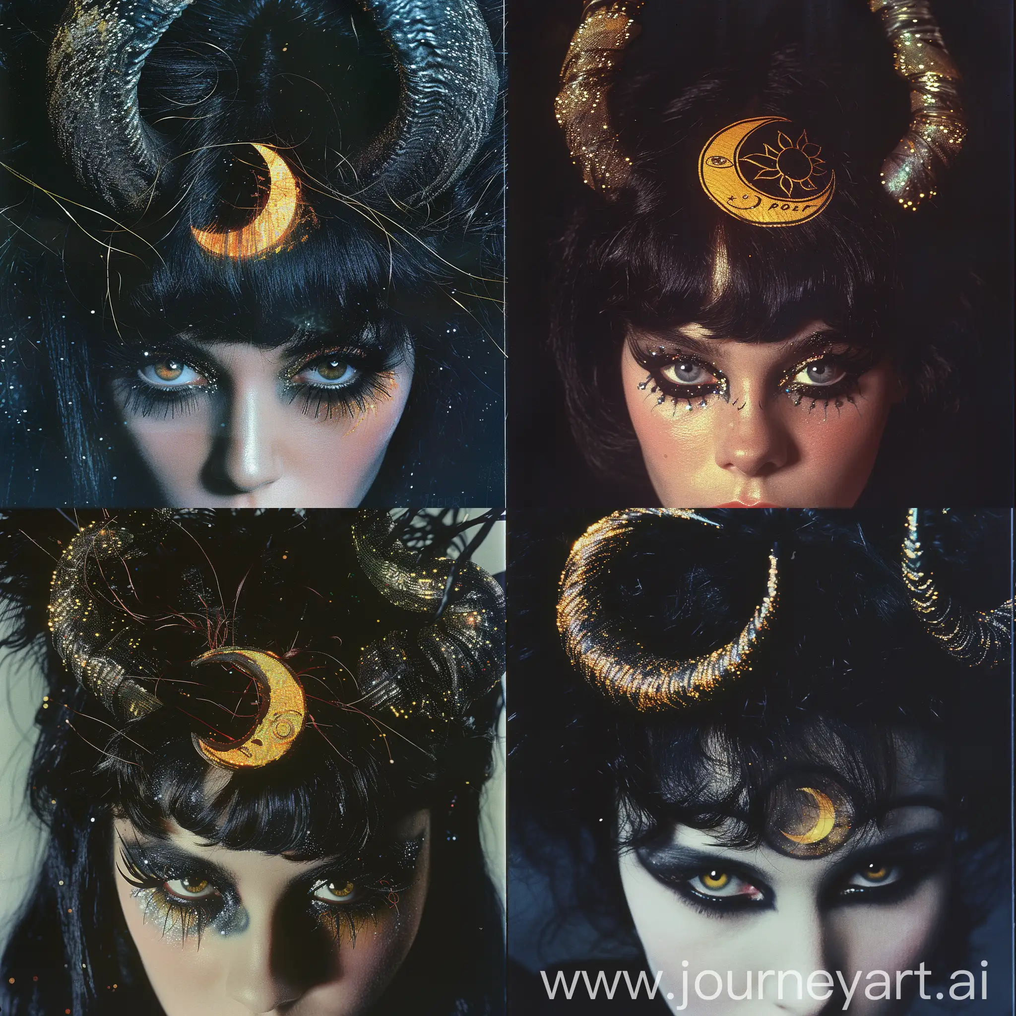 1980-Portrait-of-a-Girl-Ominous-BlackHaired-Demon-with-Opalescent-Features-and-Twisted-Horns