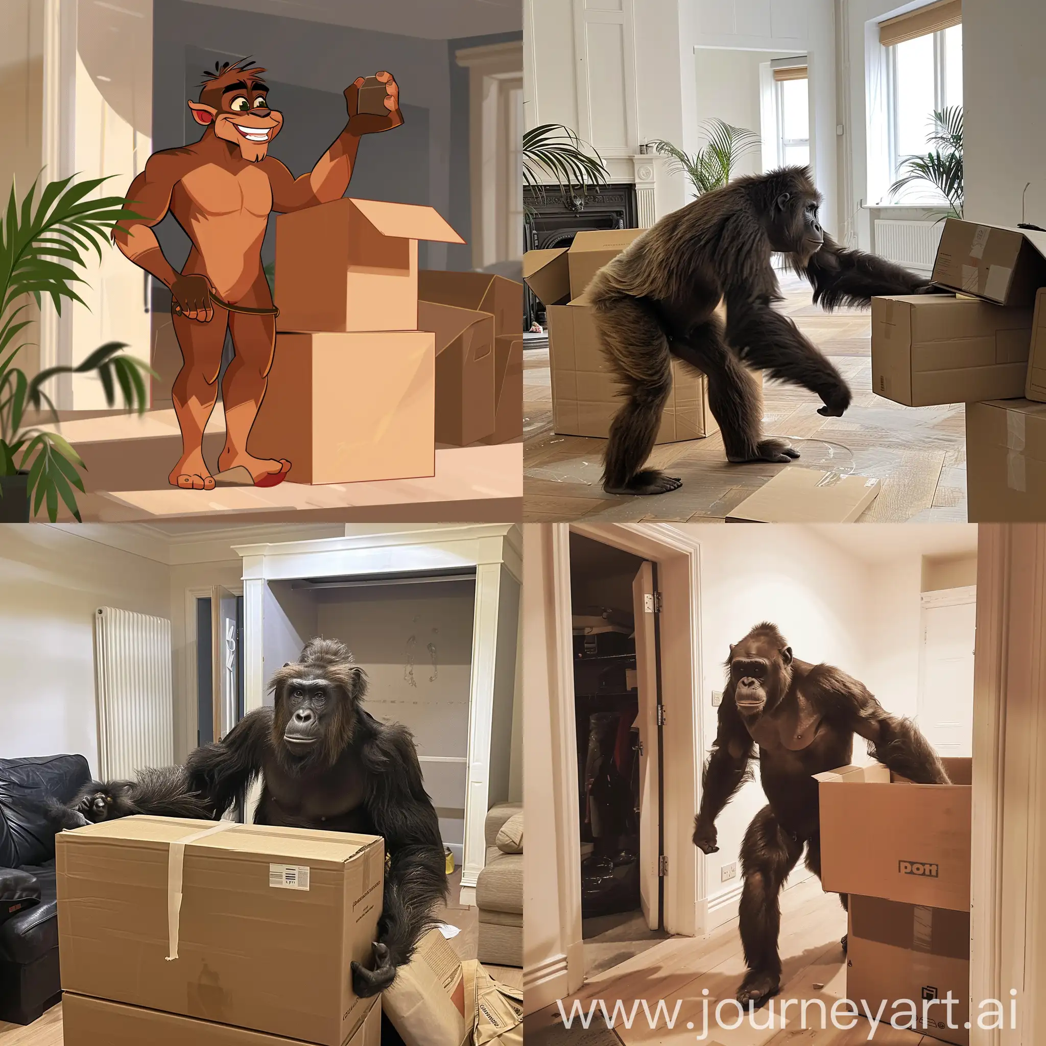 Tarzan enjoying moving his stuff into New flat