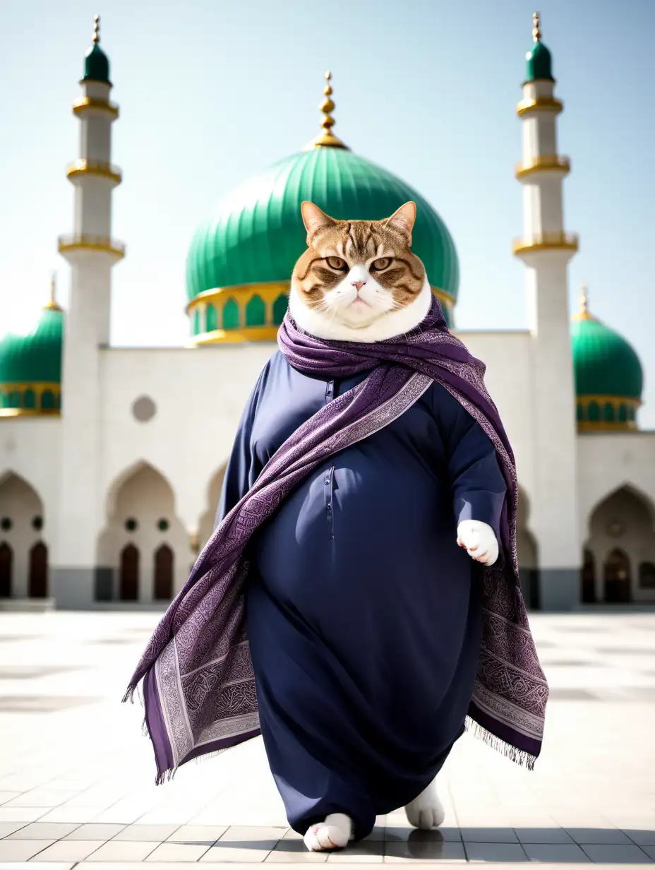 Chubby Feline in Stylish Muslim Attire Heading to Worship