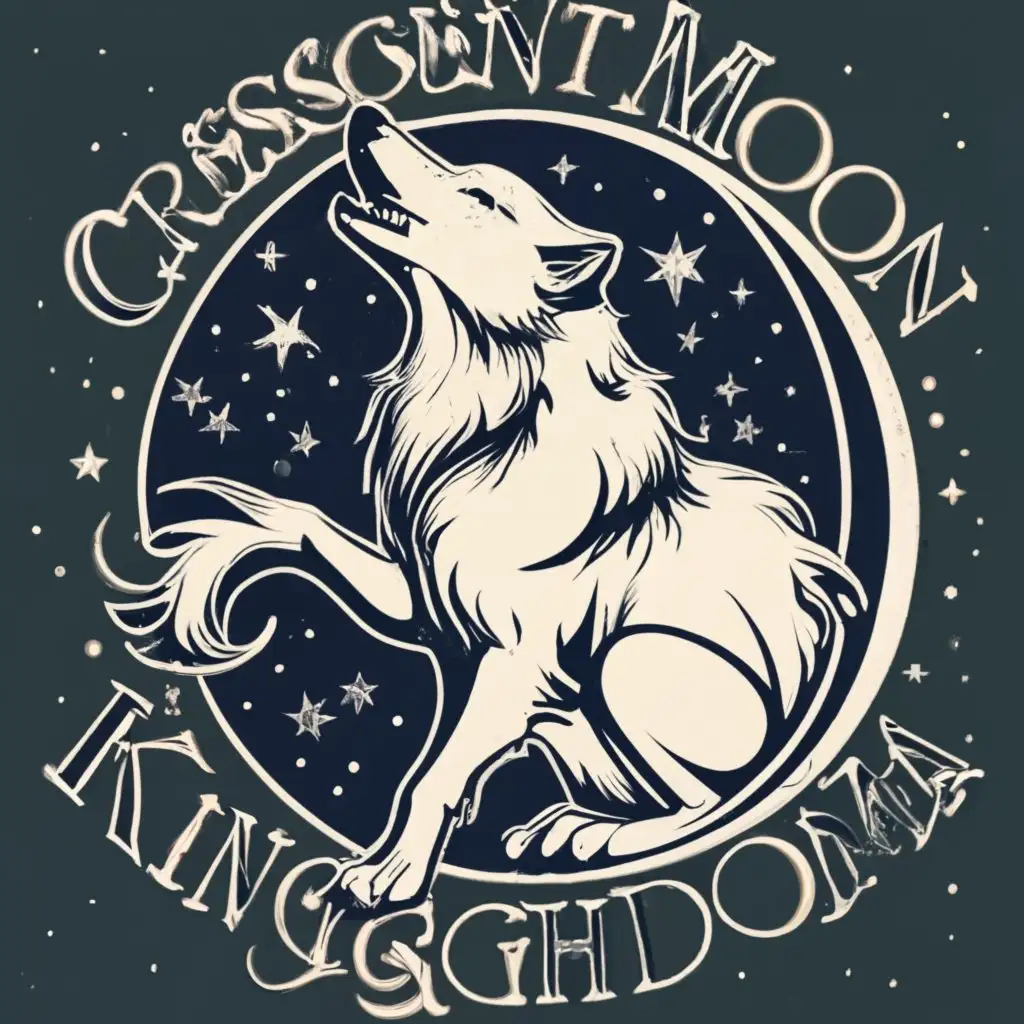 logo, A White wolf, with a crescent moon in the backgroundd , howling., with the text "Crescent Moon Kingdom", typography, be used in Religious industry