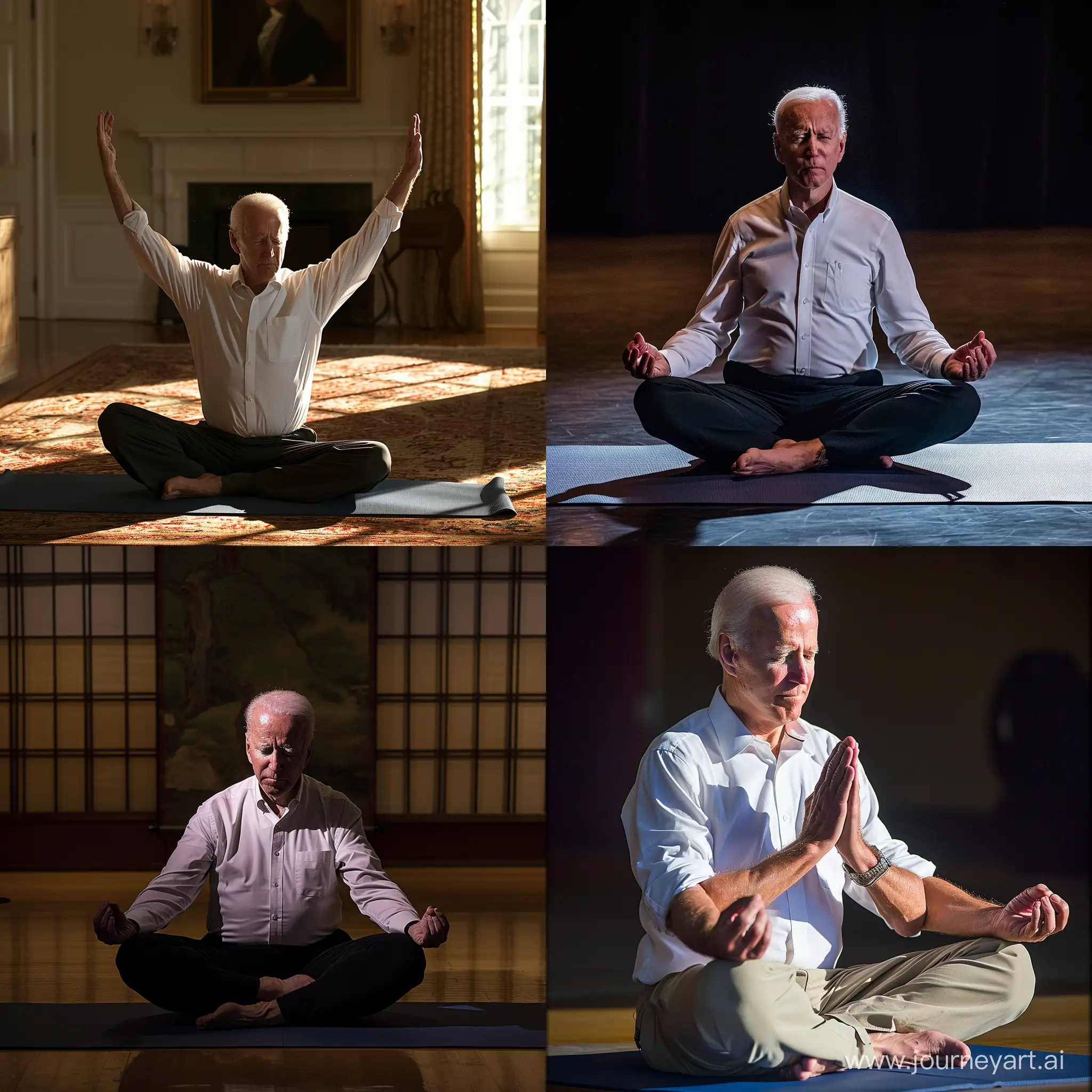 President-Joe-Engages-in-Serene-Yoga-Practice-with-Soft-Lighting