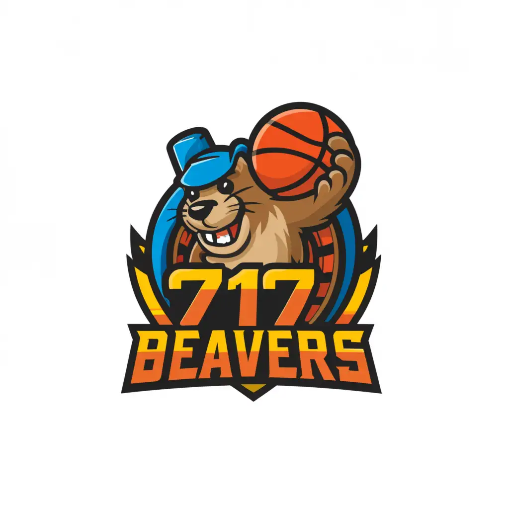 a logo design,with the text "717 B e a v e r s", main symbol:beaver riding rollercoaster with basketball,Moderate,be used in Sports Fitness industry,clear background