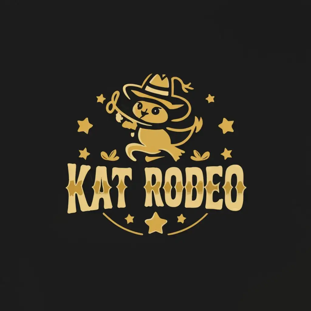 a logo design,with the text "Kat Rodeo", main symbol:music cat silhouette cowboy lasso,Minimalistic,be used in Entertainment industry,clear background
