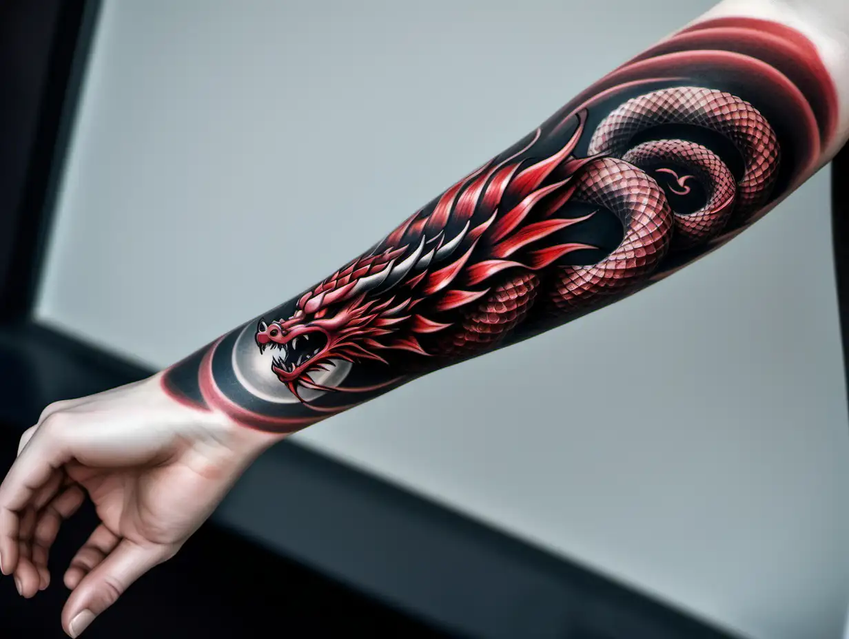 Intricately Detailed Pale Skin Draconic Forearm Tattoo