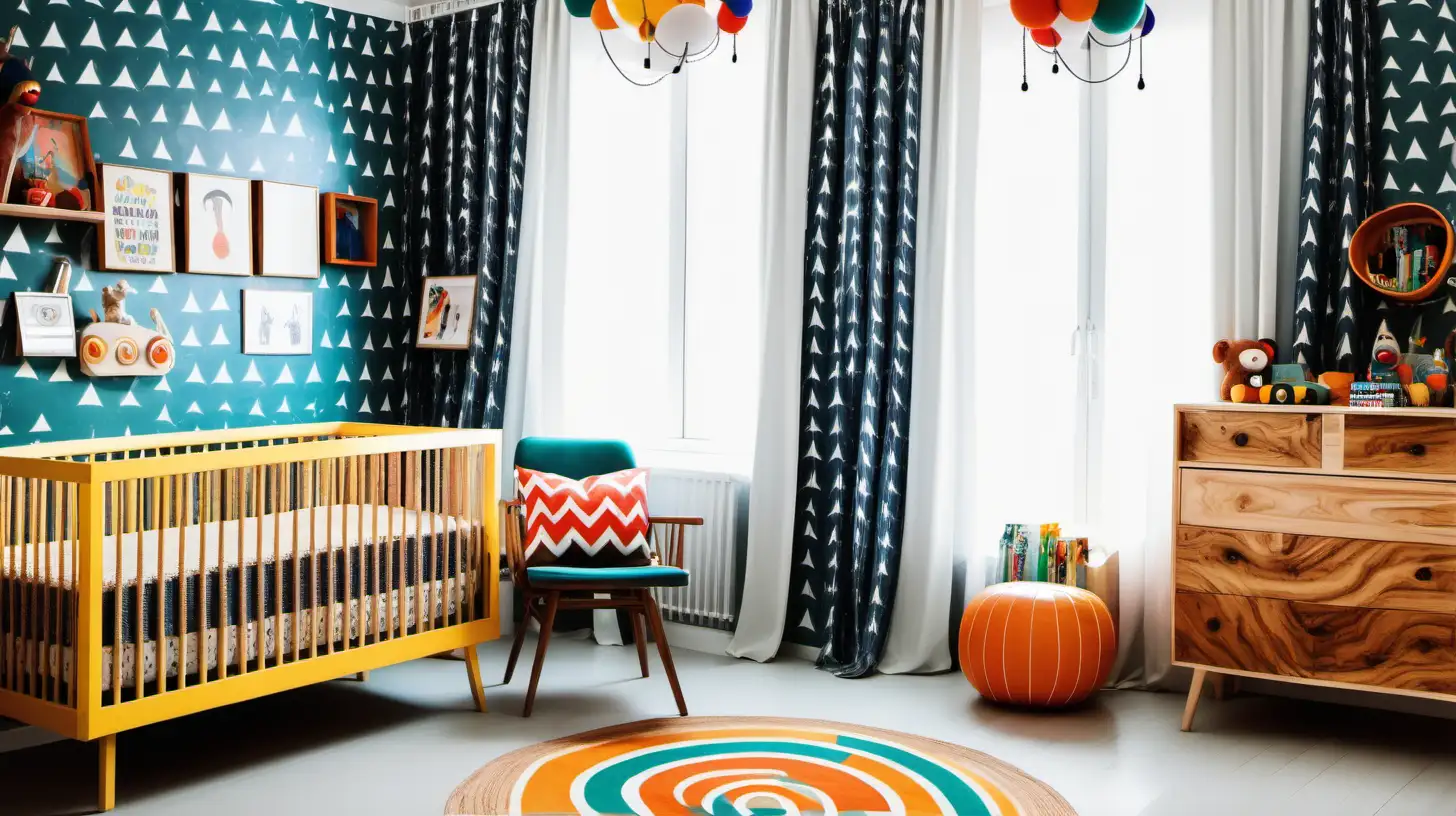 Boy nursery decorated in colourful hipster style