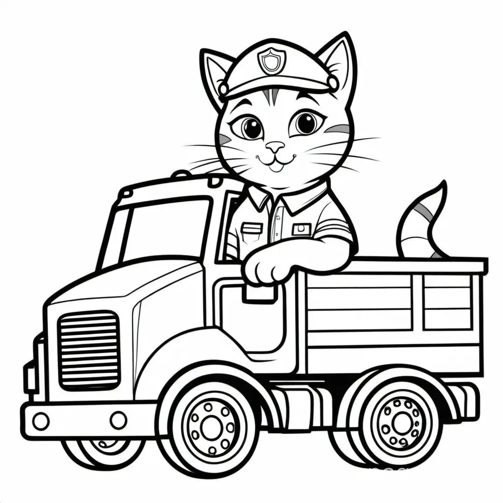 Cat-Truck-Driver-Coloring-Page-Black-and-White-Line-Art-for-Kids