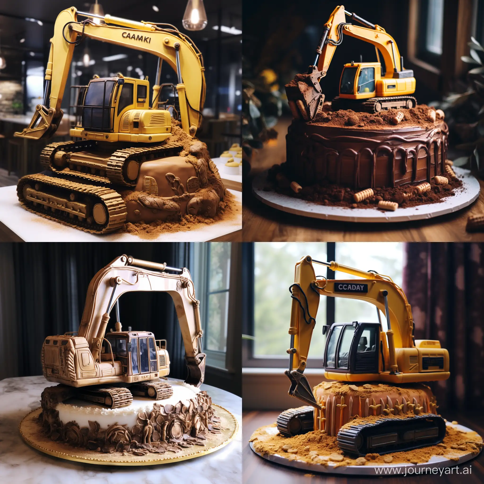 Realistic cake with excavator