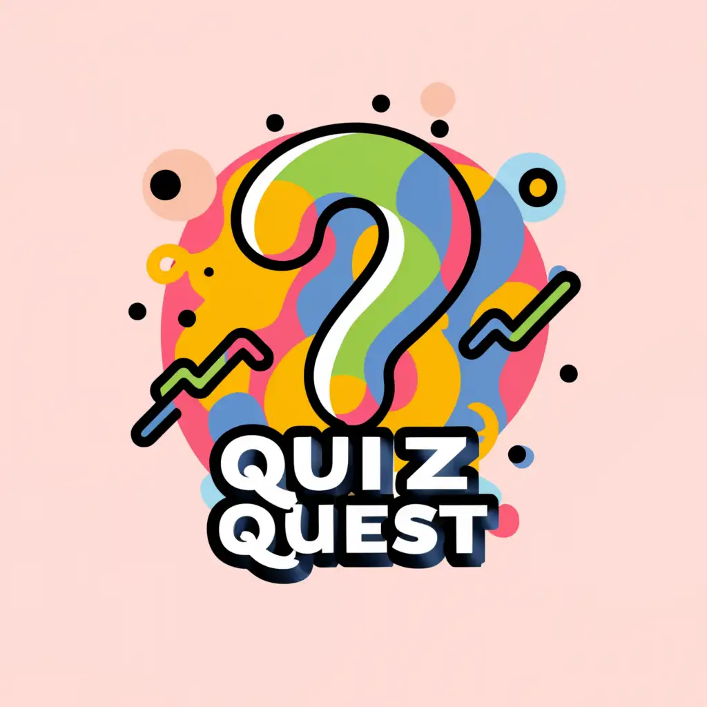 a logo design,with the text 'Quiz Quest', main symbol:question mark with dot as the words 'quiz quest', pop art,Moderate,be used in Entertainment industry,white background