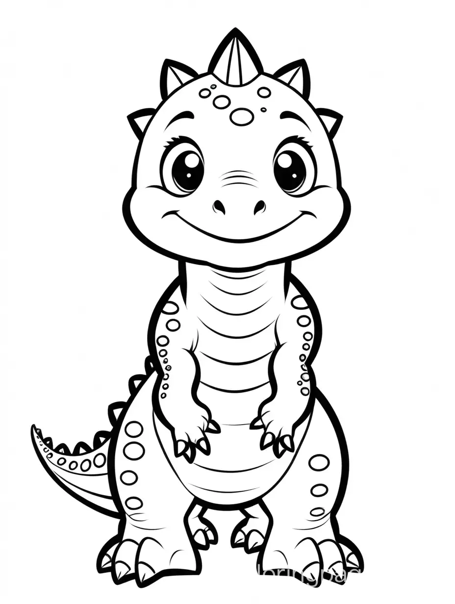 Cute Dinosaur no background front view, Coloring Page, black and white, line art, white background, Simplicity, Ample White Space. The background of the coloring page is plain white to make it easy for young children to color within the lines. The outlines of all the subjects are easy to distinguish, making it simple for kids to color without too much difficulty
