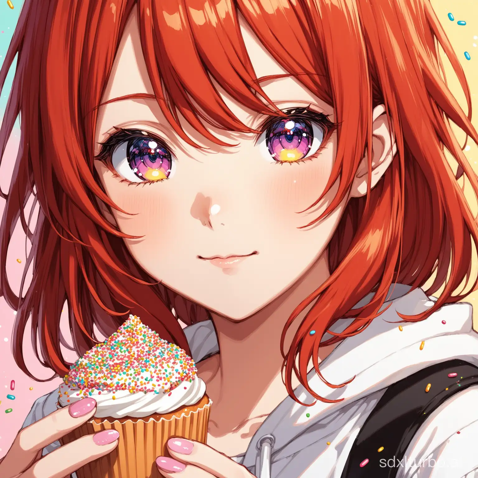 redhead anime girl with sprinkles, portrait