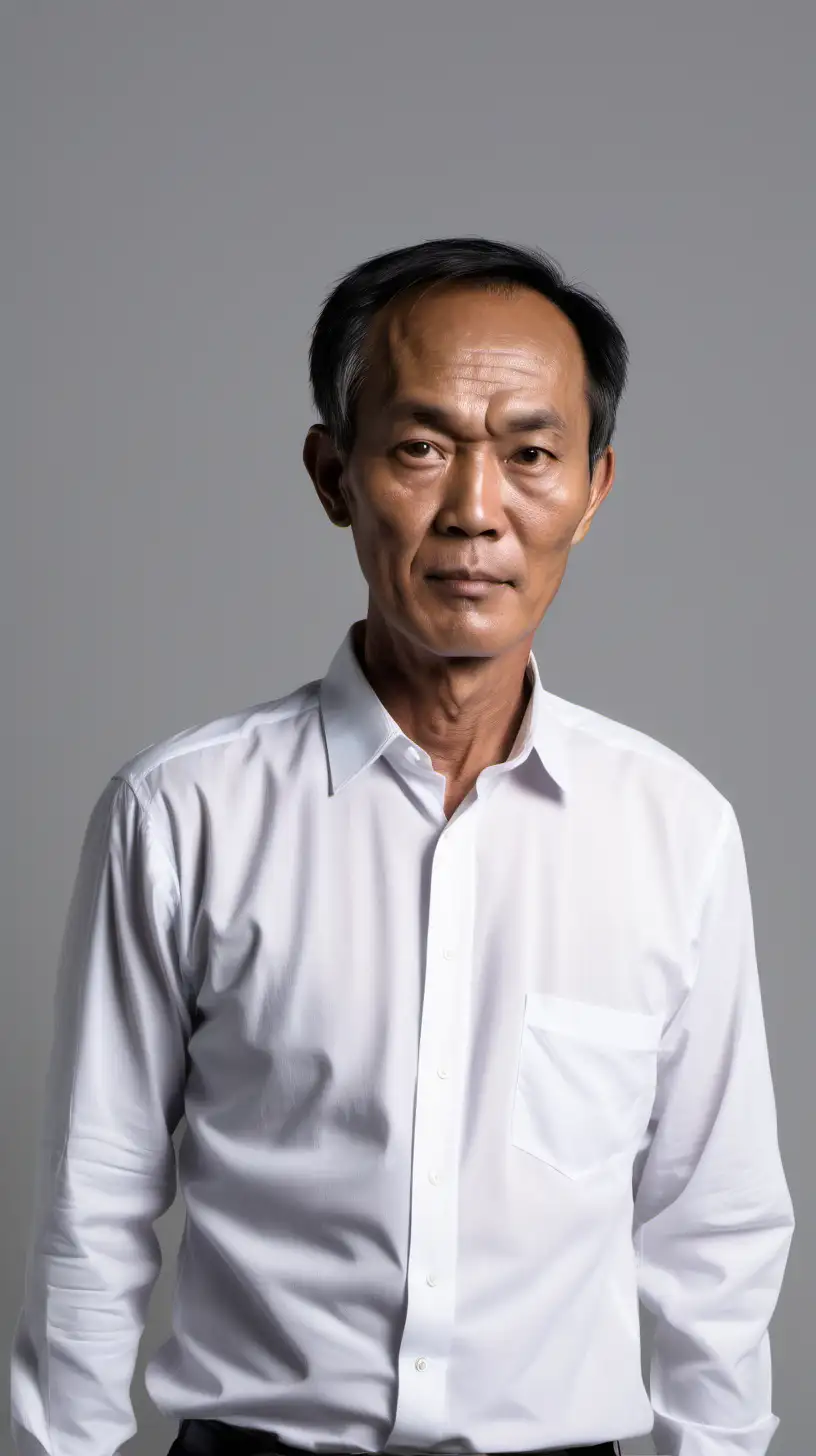 Elegant Southeast Asian Man in White Untucked Shirt