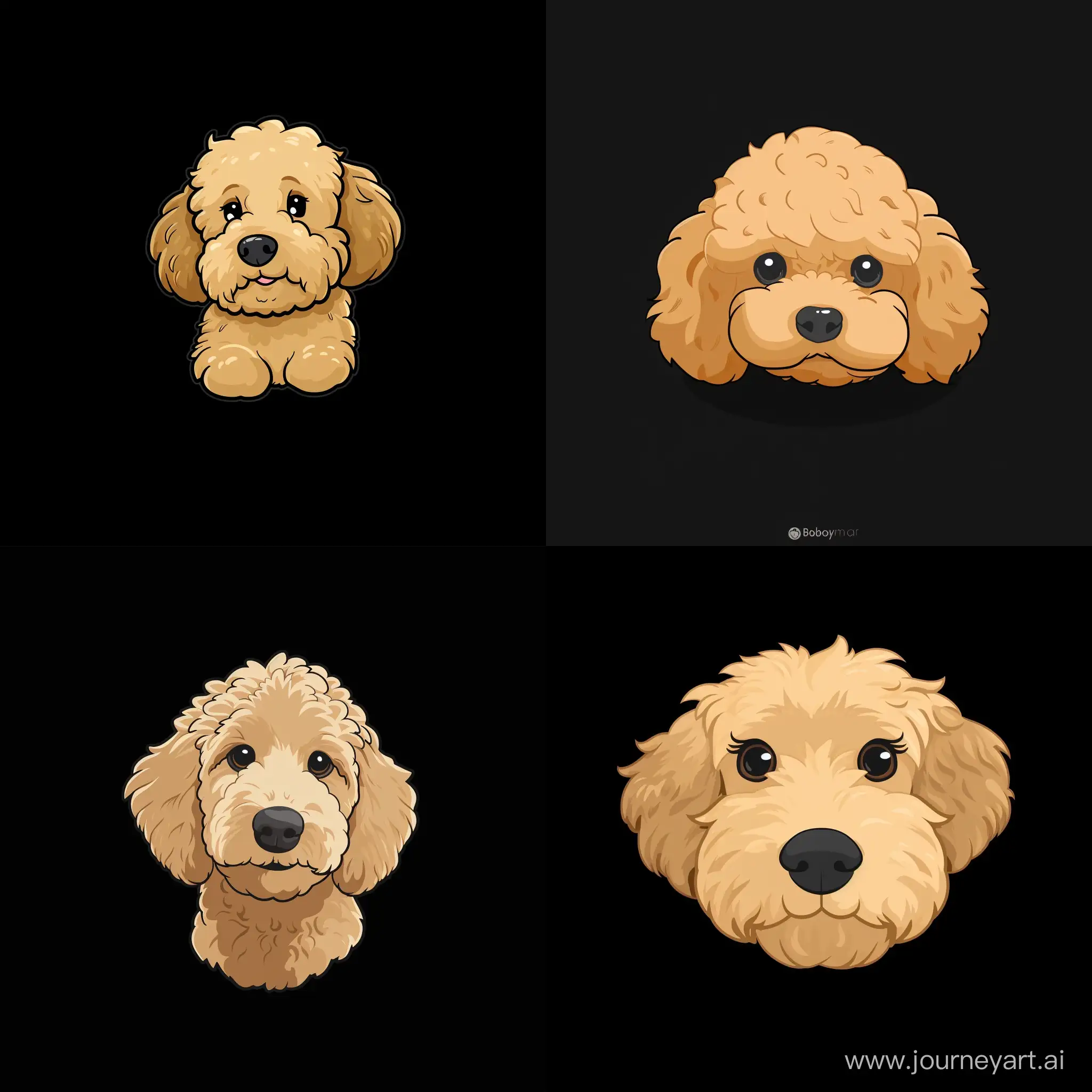 Minimalist-Cartoon-Labradoodle-Head-with-Cute-Expression-on-Clean-Black-Background