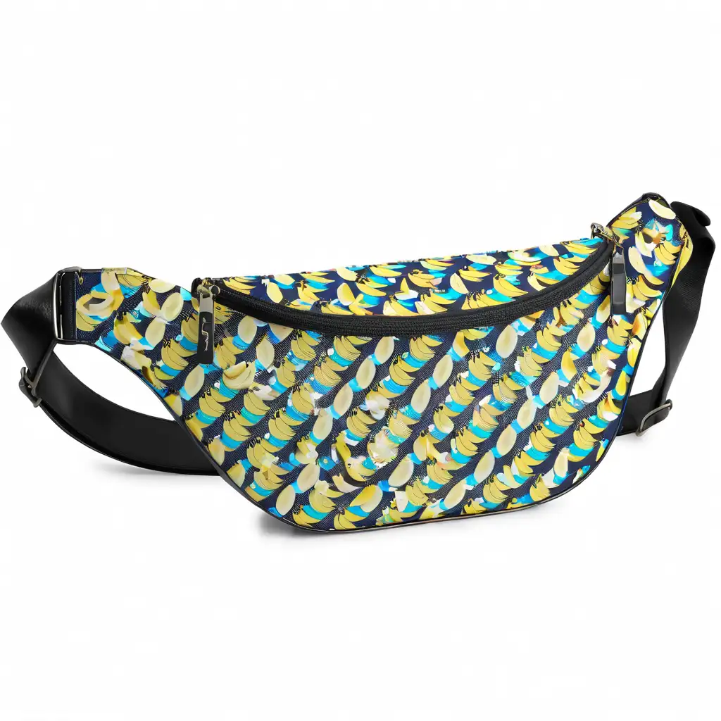 Fashionable Banana Crossbody Bag with Geometric Ornaments