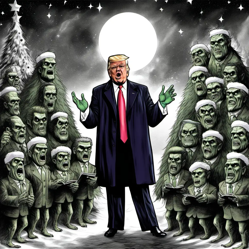 Frankenstein Richard Nixon Donald Trump the wolfman singing Christmas carols