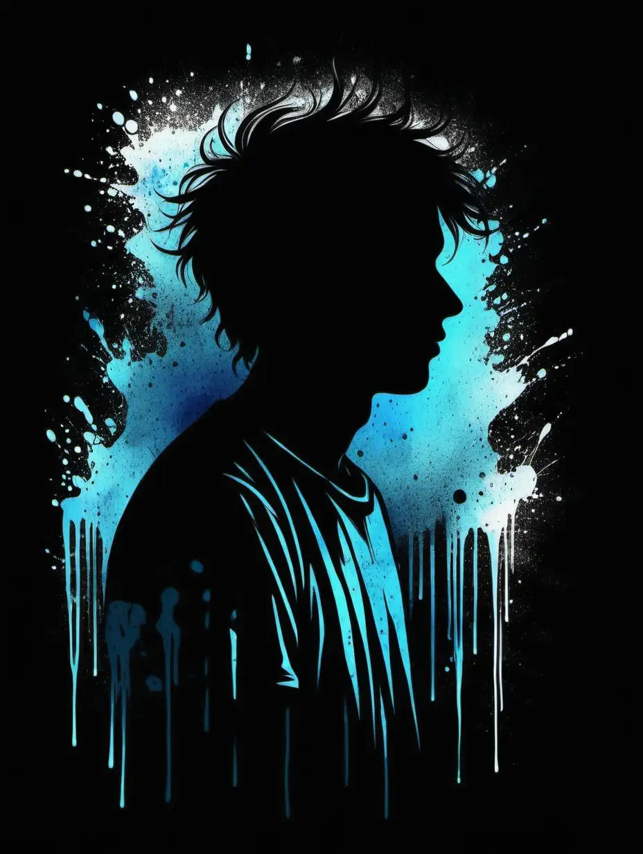 A silhouette of a sad person.

Style: Bright water Colour.
Mood: Grunge

T -shirt design graphic, vector, contour, black background.
