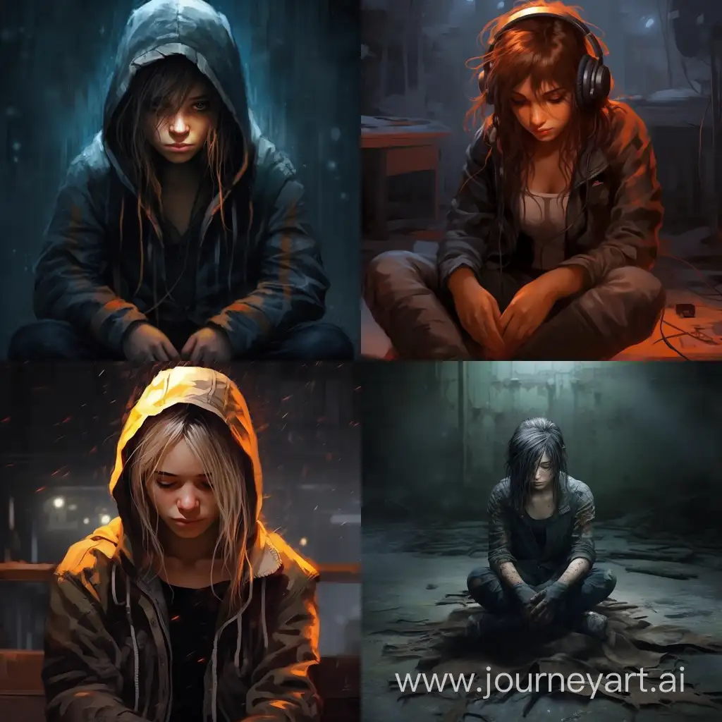 Melancholic-Gaming-Girl-Logo-Capturing-Emotional-Depth-in-Gaming