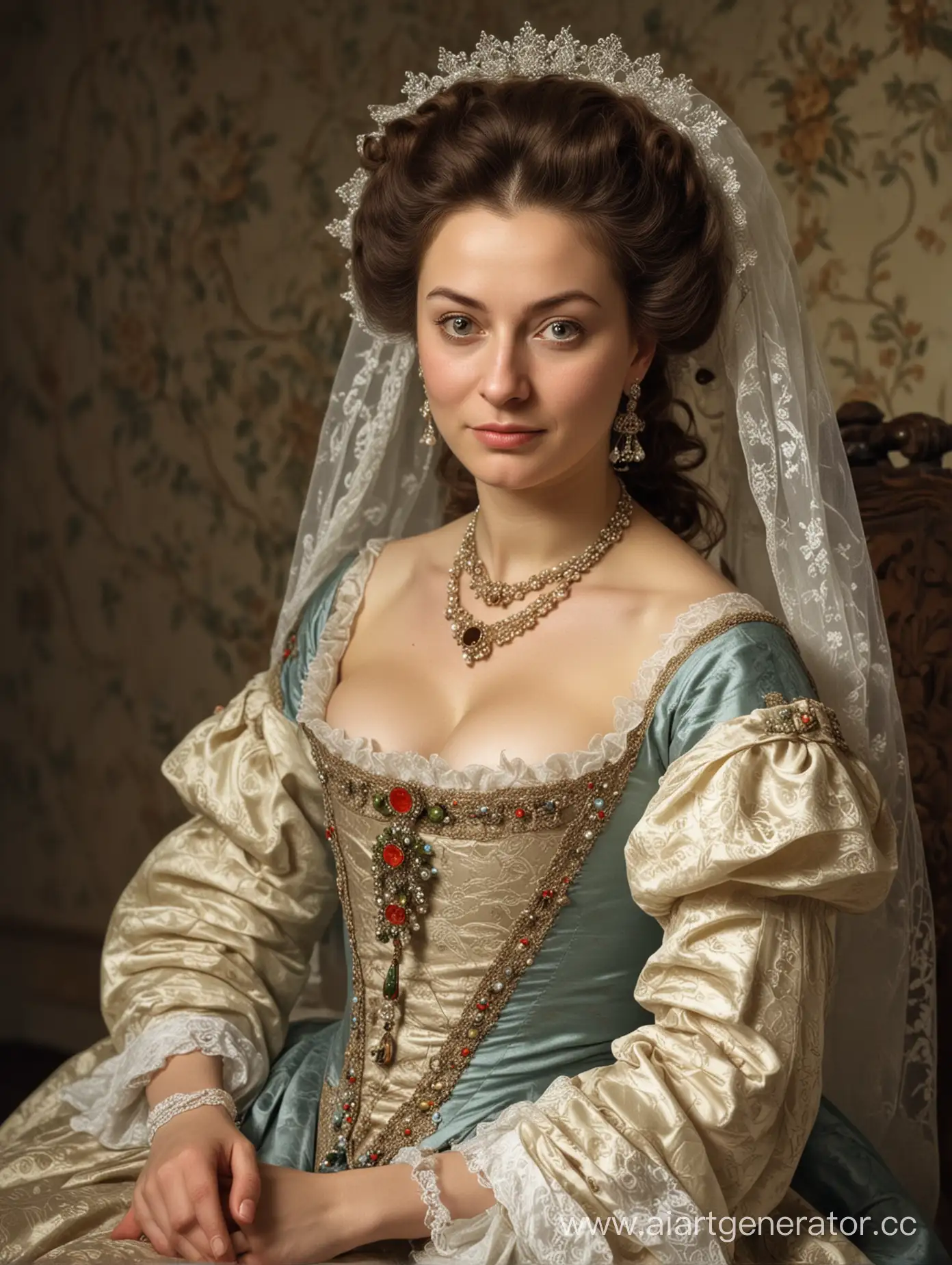 Помещица-женщина не даёт своей дочери выйти замуж за её жениха, лицо злое, обстановка неприятная, 18 век, Россия
