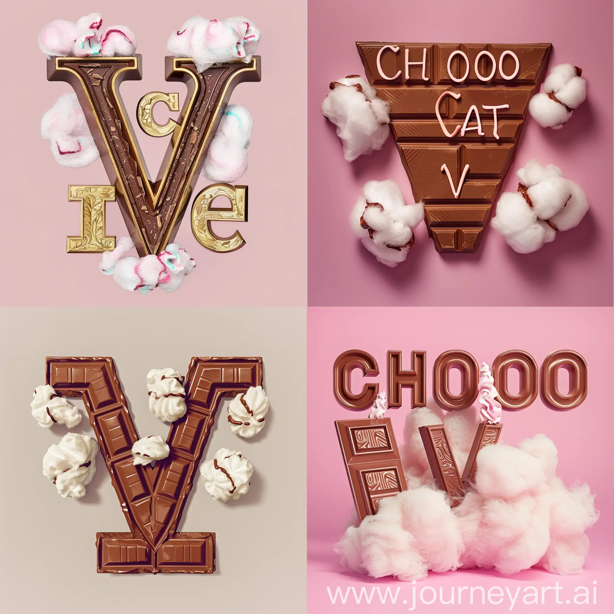 Бухквы "ChocoVat".Буквы "Ch" шоколадные, а "V" - как сахарная вата. 