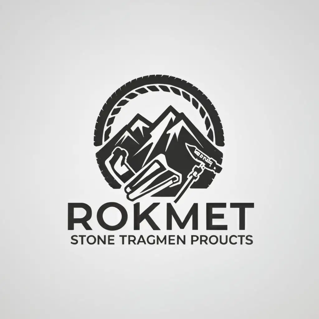a logo design,with the text "Rokmet", main symbol:Mountain, rock, power tools, stone treatment products,Minimalistic,be used in Construction industry,clear background
