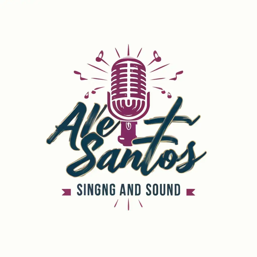 logo, Microphone, with the text "Ale Santos Singing and Sound", typography, be used in Events industry