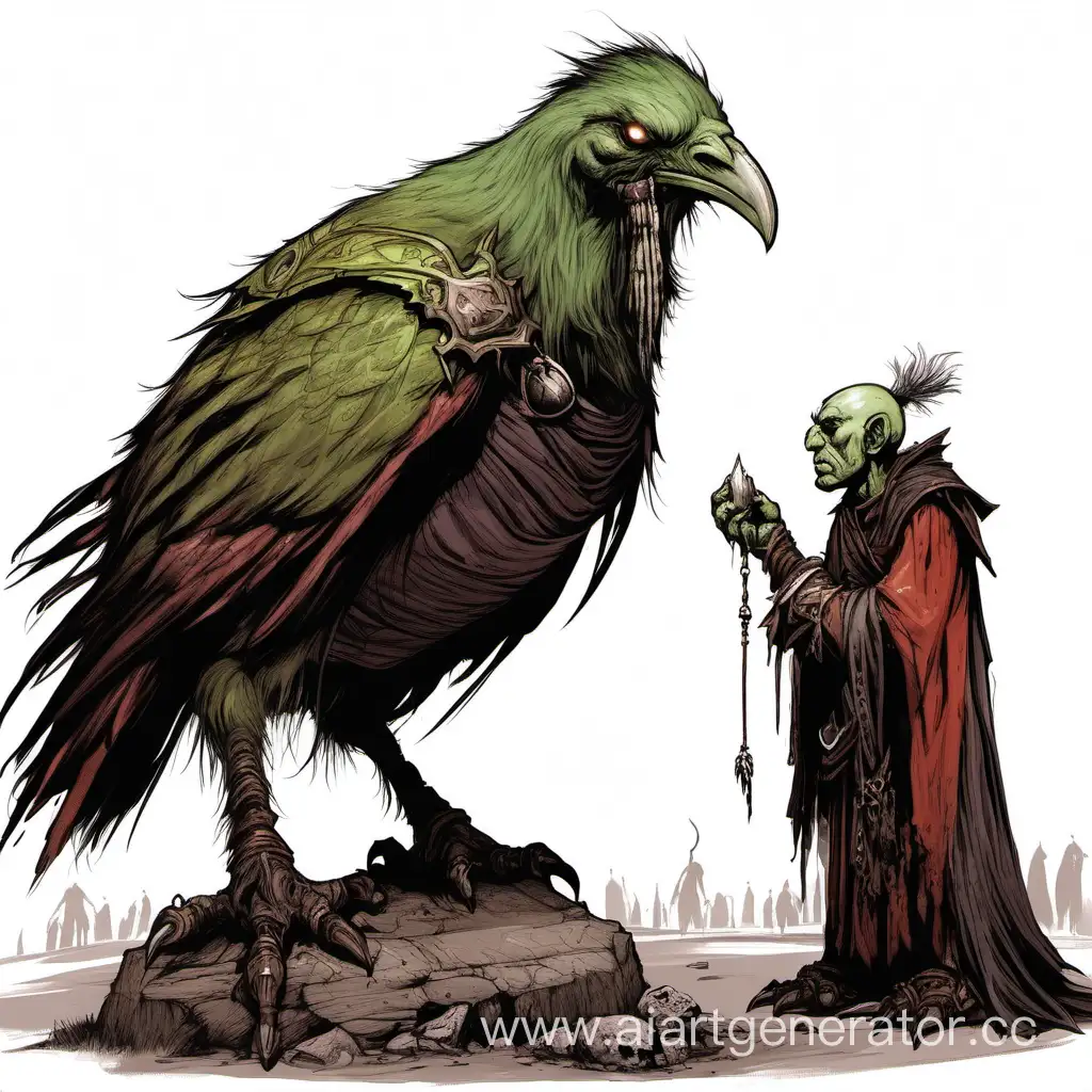 Orc-Mage-Contemplates-a-Majestic-Gaunt-Avian-Companion