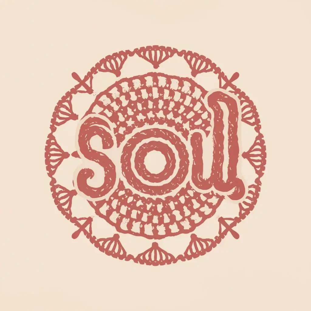 a logo design,with the text "Soul", main symbol:"Design a logo for 'Soul,' a brand specializing in crochet products like blouses, toys, and bags. The central motif should showcase the brand name 'Soul,' with the 'o' represented by a crochet ball, accompanied by a crochet sewing needle. Incorporate a color scheme of pink tones, creating a cohesive and visually appealing design.",Moderate,clear background