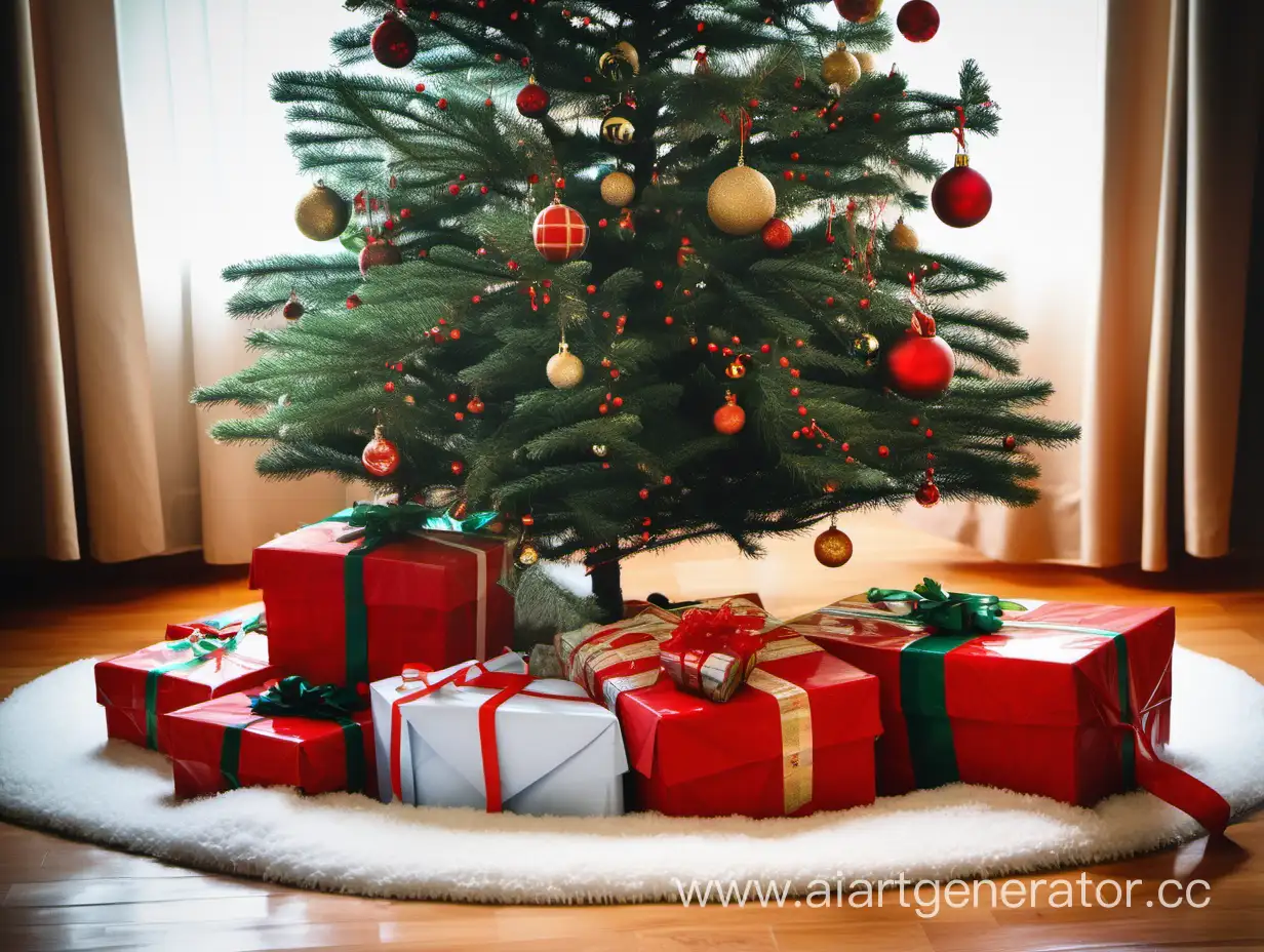 christmas gifts under the pine tree