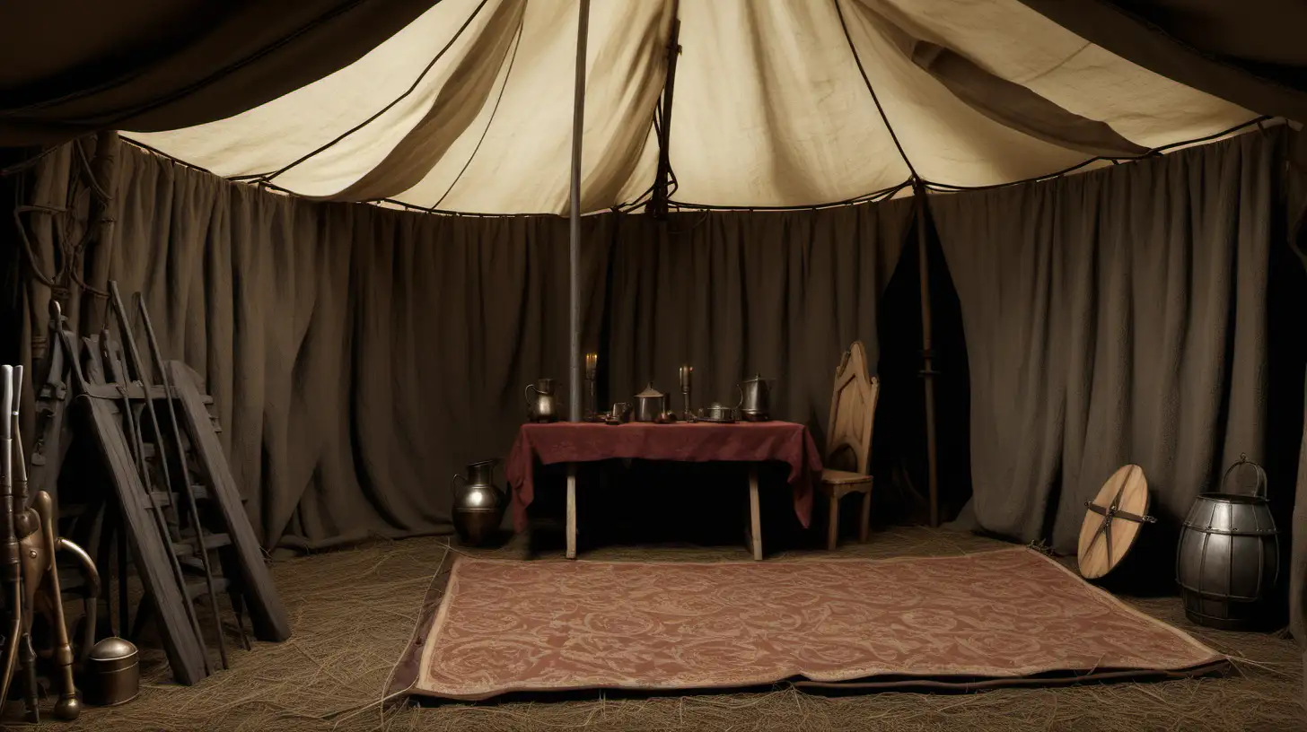 A high-resolution photorealistic set background of Joan of Arc's tent


