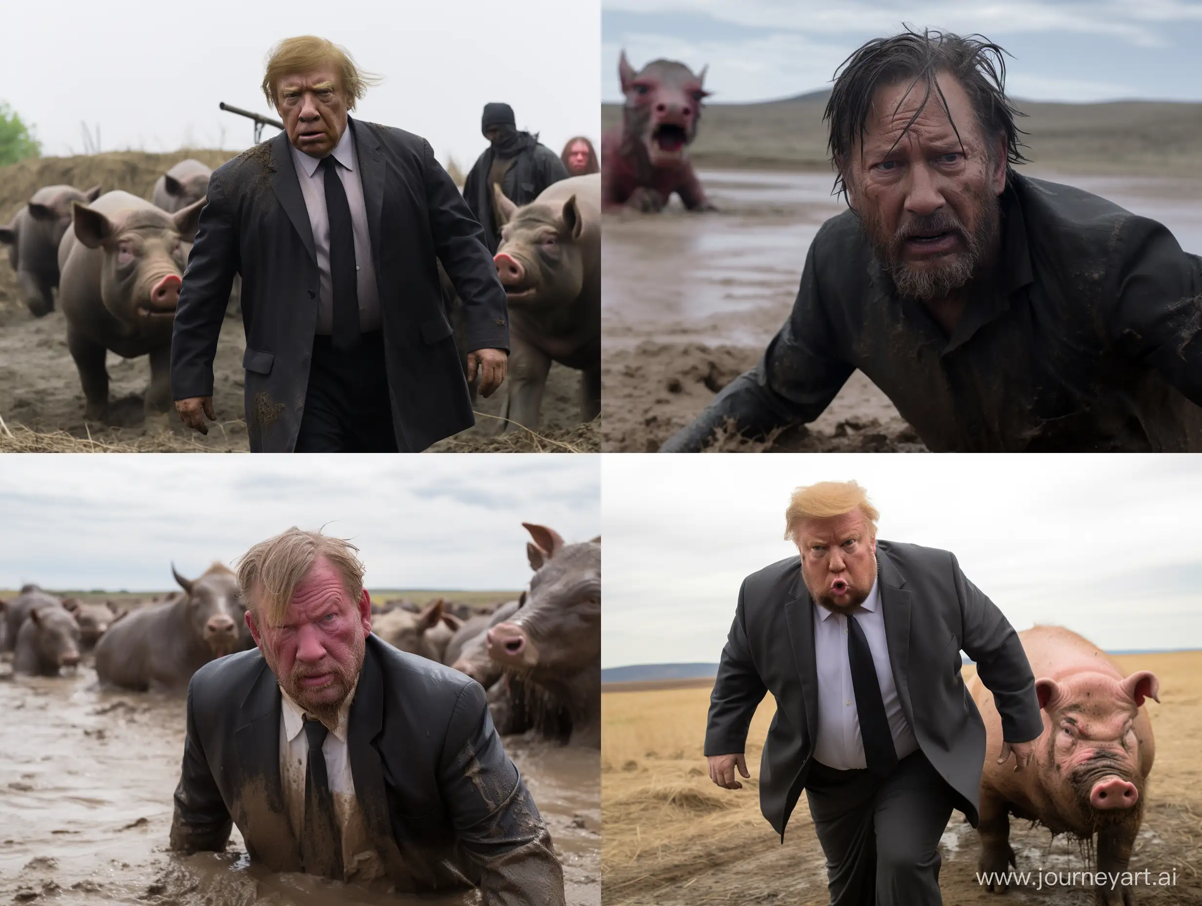 Donald Trump jumps in the mud with pigs, and John Wick breaks down the farm