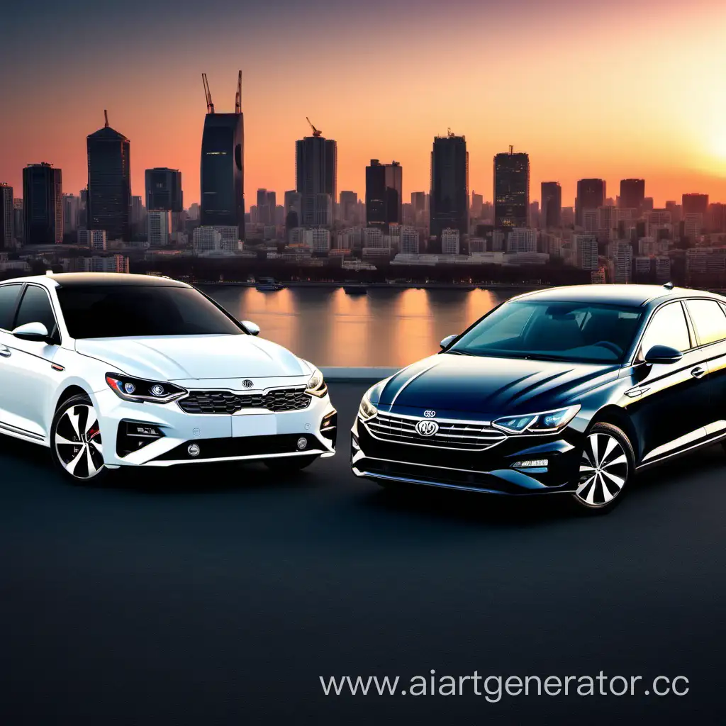 City-Sunset-Black-Kia-Optima-White-Volkswagen-Polo-and-Hyundai-Sonata