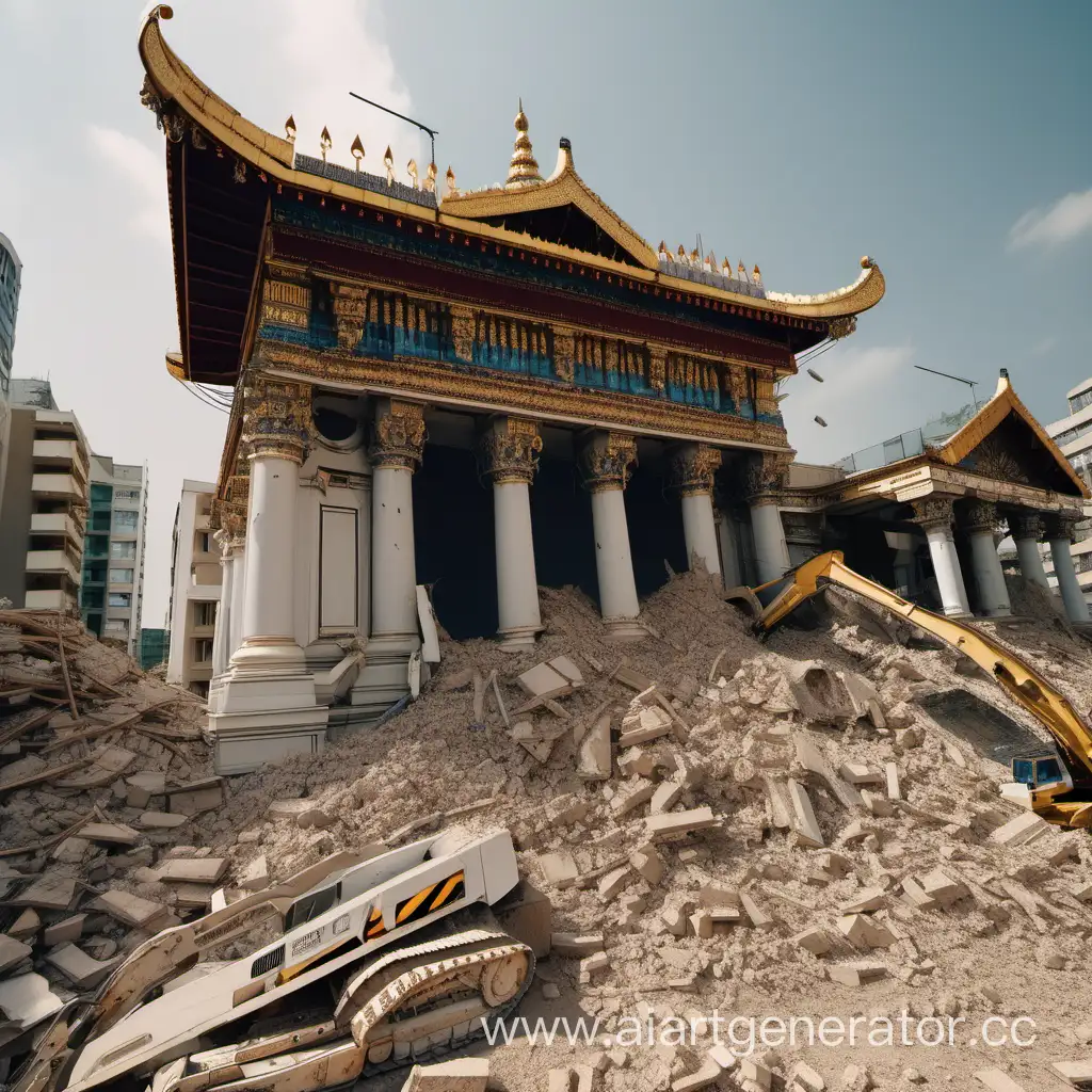 машина для сноса зданий разрушает храм
