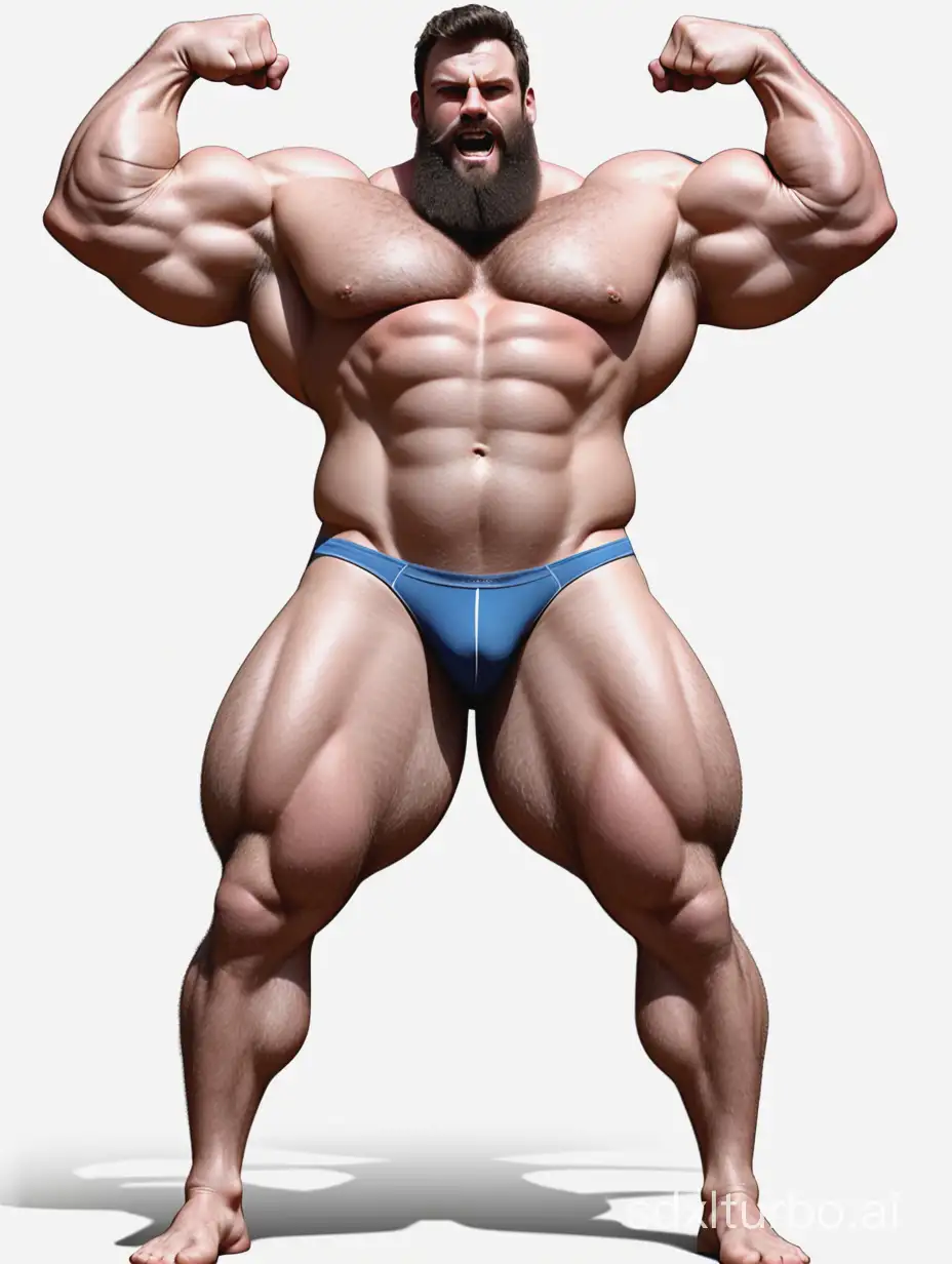 White skin and massive muscle stud, much bodyhair. Huge and giant and Strong body. Long and strong legs. 2m tall. very Big Chest. very Big biceps. 8-pack abs. Very Massive muscle Body. Wearing underwear. he is giant tall. very fat. very fat. very fat. Full Body diagram. long legs. raise his arms to show his giant biceps.