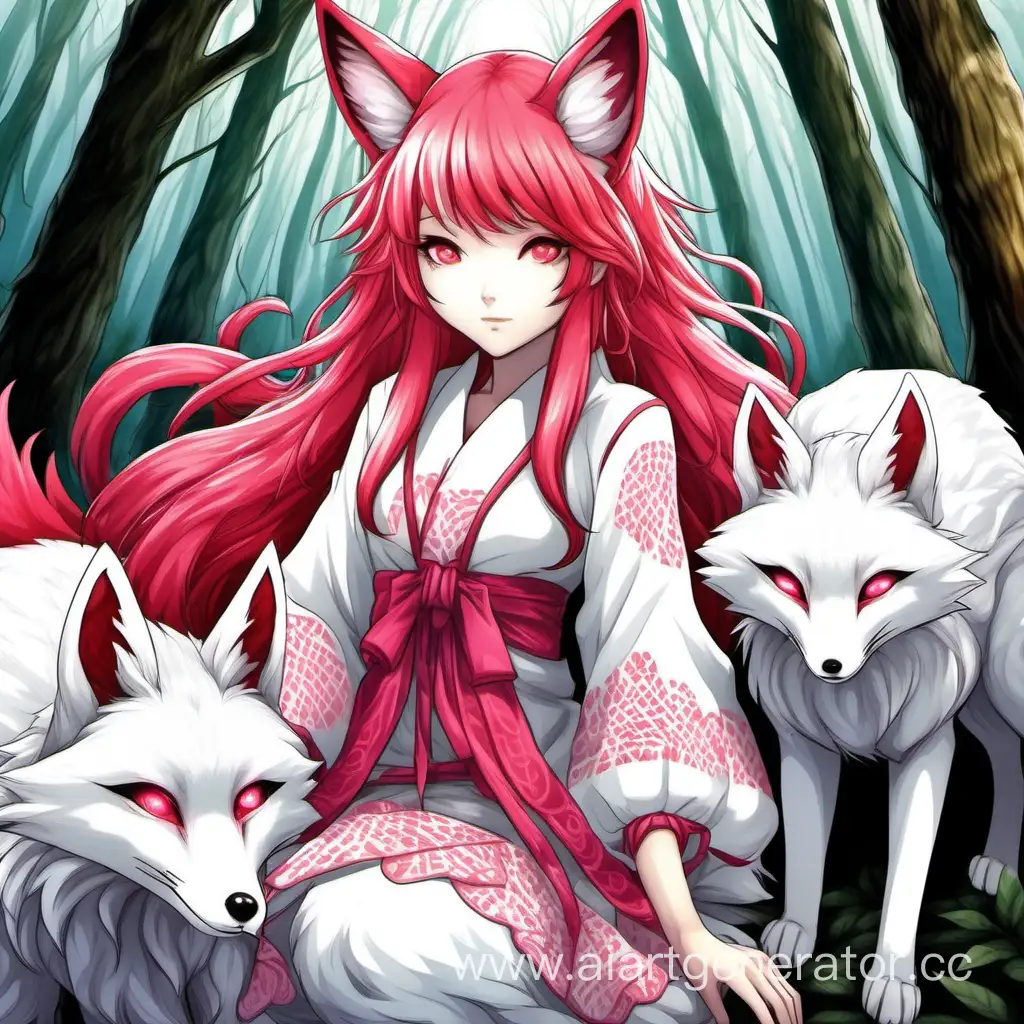 European-Teenage-Girl-with-NineTailed-Kitsune-in-Enchanted-Forest
